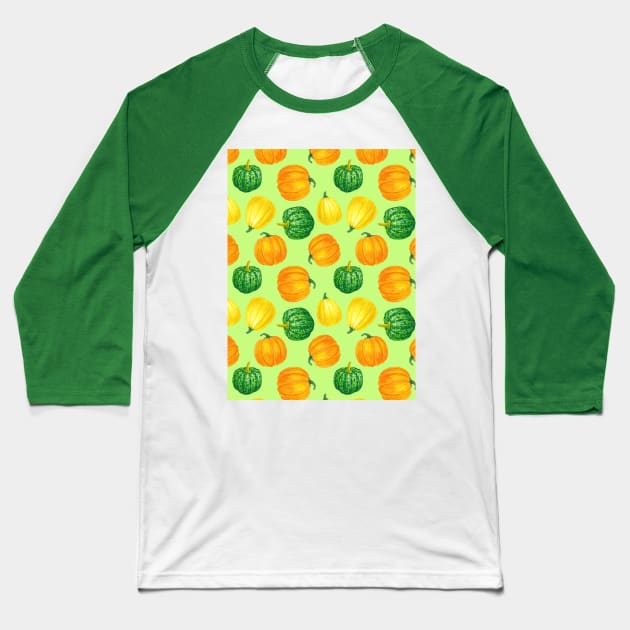 Pumpkins watercolor pattern 2 Baseball T-Shirt by katerinamk